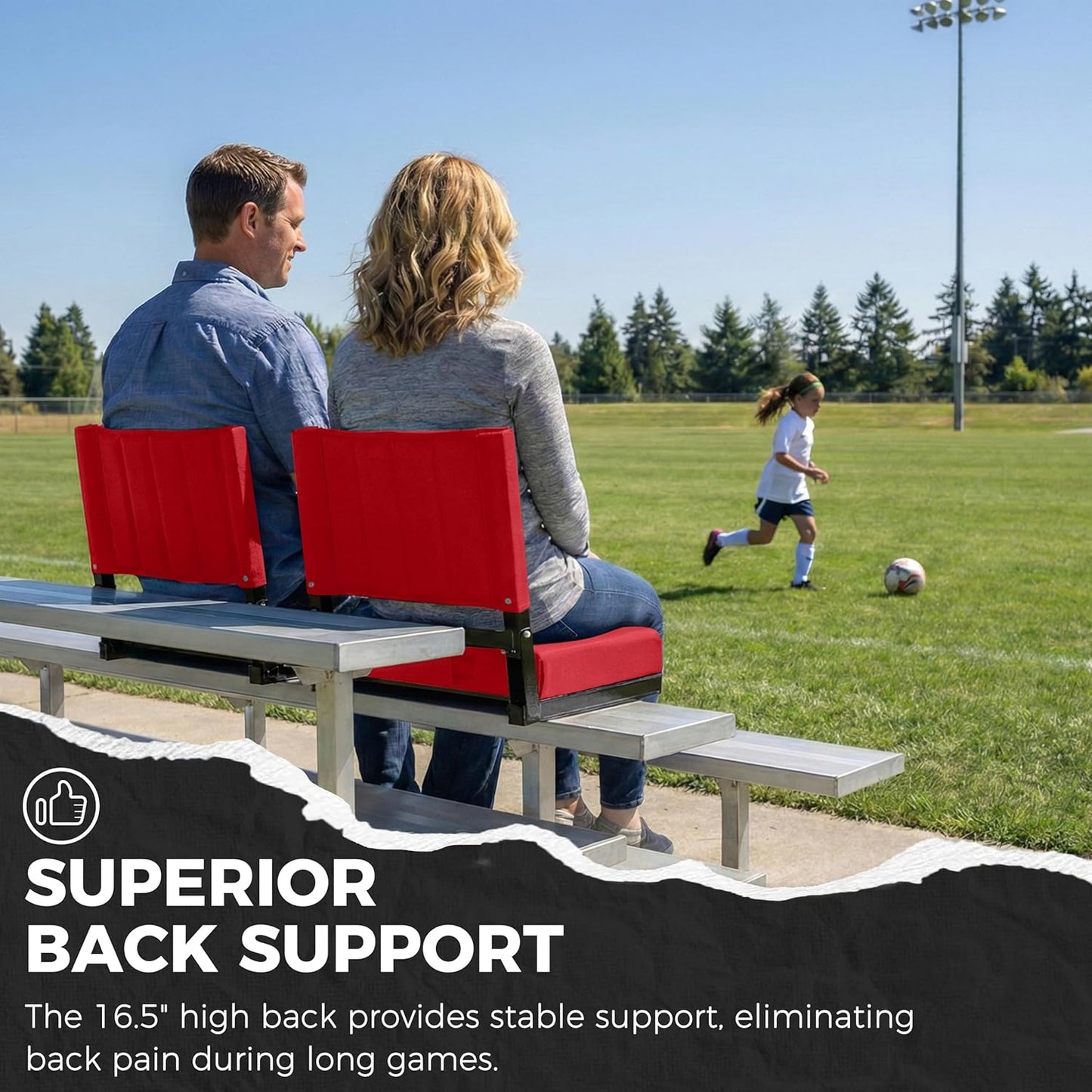 Sport Beats Stadium Seats - Comfortable Bleacher Chairs with Back Support & Cushion | Red, 17" W x 12" D x 16.5" H