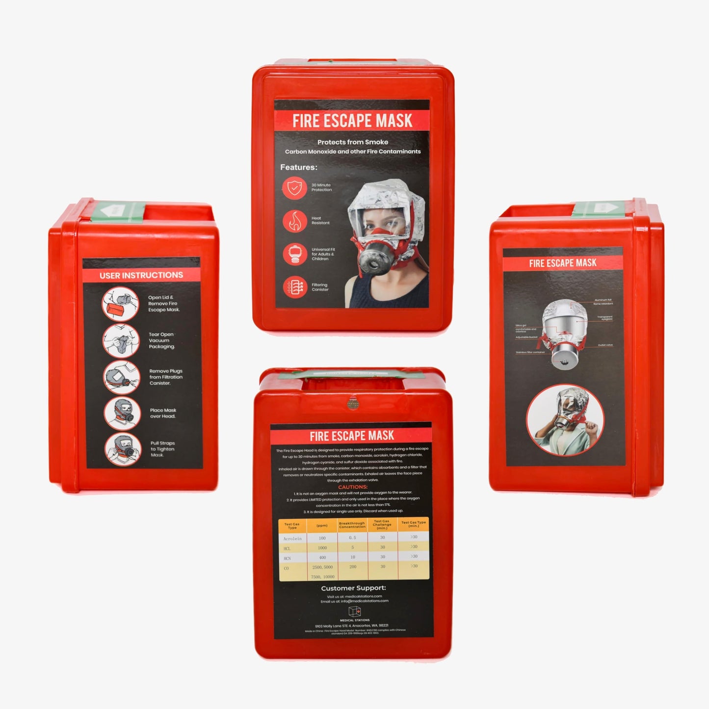 W WILKEN Fire Escape Mask & Hood | 30-Min Respirator for Smoke & Carbon Monoxide | Single-Use Emergency Protection (4)