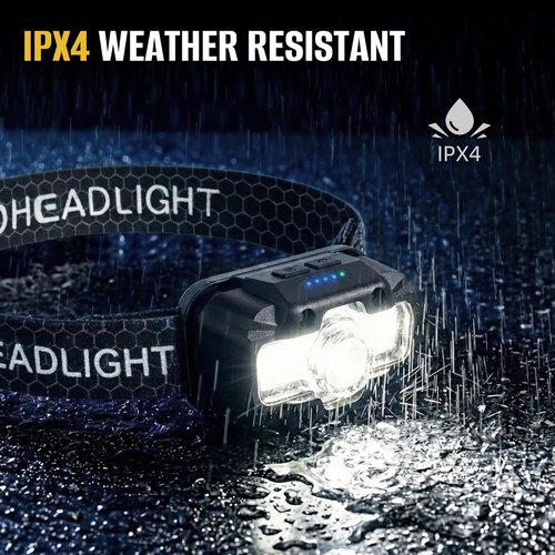HOKOILN LED Headlamp Rechargeable - 1300 Lumen Ultra-Bright Light with Green & Red Modes | Waterproof for Camping, Hiking, Fishing