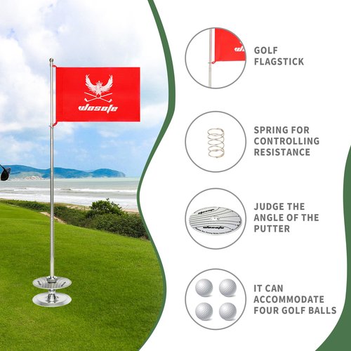 Aluminum Golf Putting Cup with Retractable Flagstick & Directional Scale, Indoor/Outdoor Practice Putting Hole with Audible Ding Feedback, All-Direction Golf Training Aid for Home & Office
