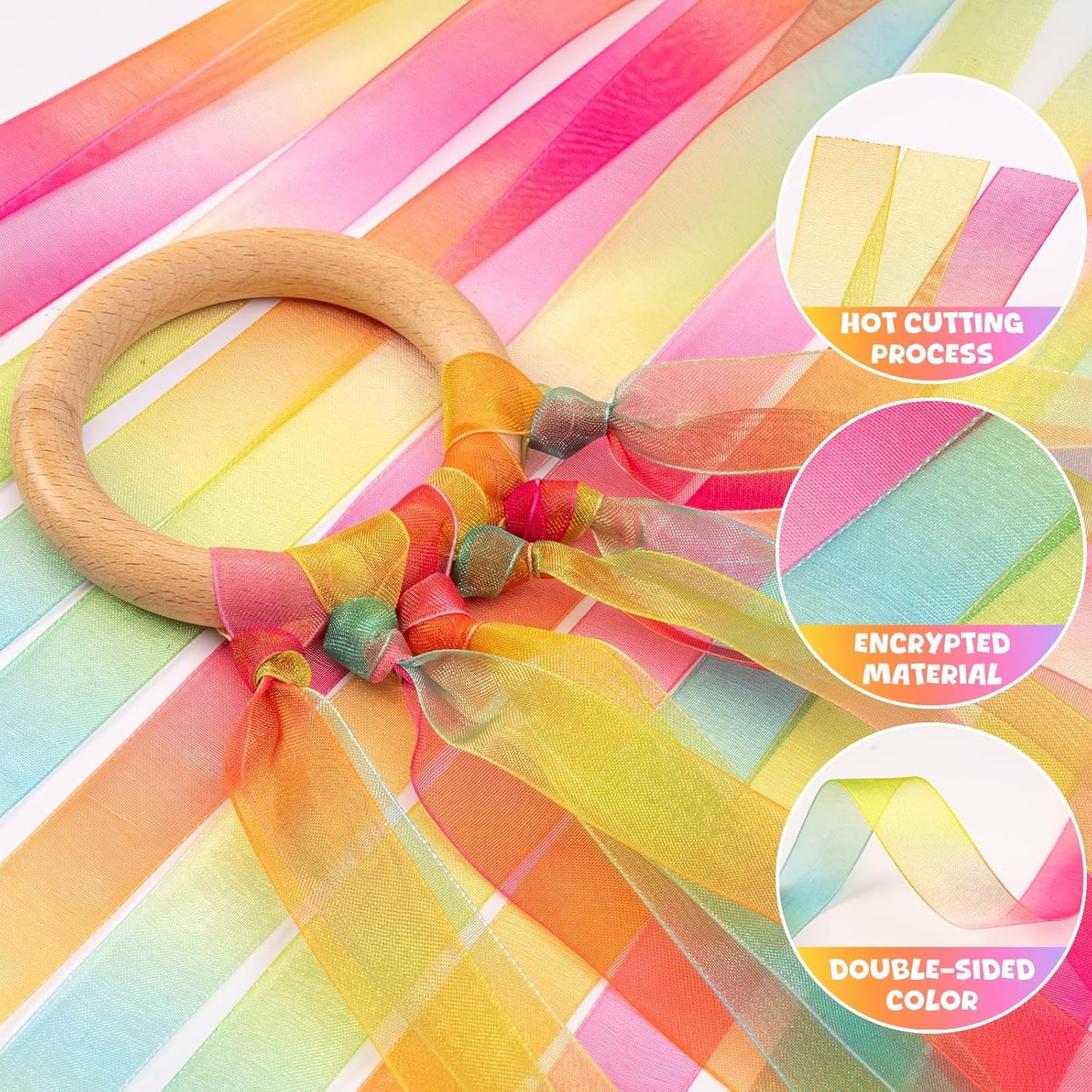 Skiennix Ribbon Hand Kites - Artistic Dance Ribbons with Wood Ring | 2 Pcs for Gymnastics & Parties