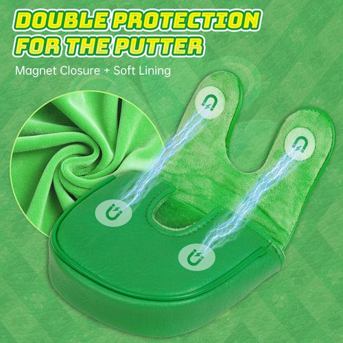 Big Crazy DF3 Putter Cover, Magnetic Closure, Golf Head Covers, Premium Leather and Waterproof, Mallet Putter Cover Fits for LAB DF3 Center Shaft, Golf Head Covers for Men and Women, Four-Leaf Clover