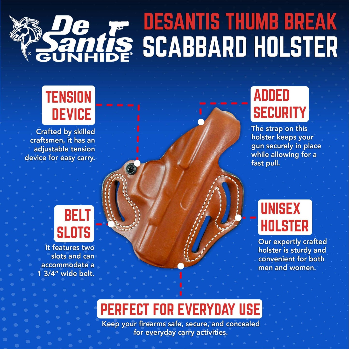 DeSantis Thumb Break Scabbard - OWB Gun Holster for Men and Women - Compatible with Glock 19, 19 Gen 5, 19X, 23, 32, 36, 45 - Tan, Leather, Right Hand Draw