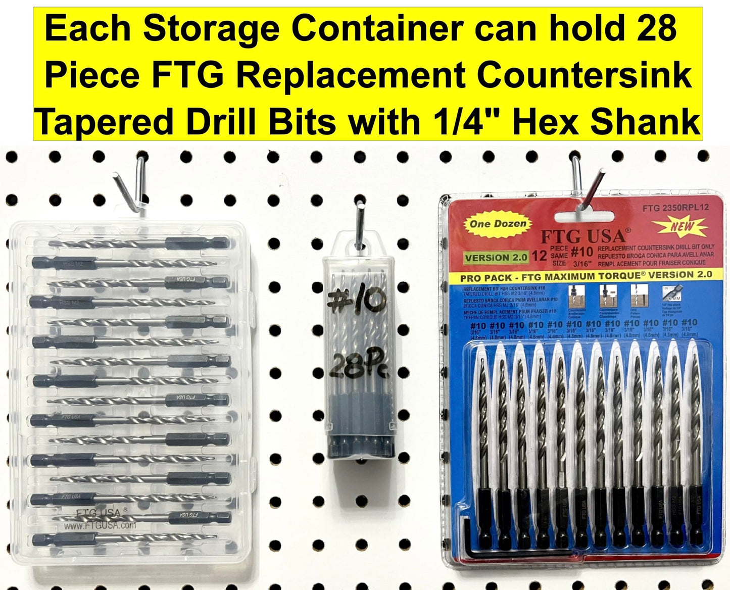 FTG USA Storage Container 4 Piece Large Size Extendable Plastic Box Used as Storage Case for Countersink and Replacement Drill Bits