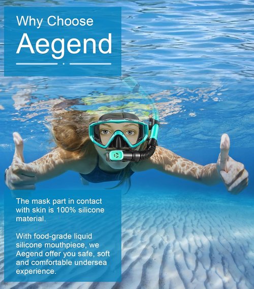 Aegend Snorkeling Gear - Panoramic Snorkel Mask with Top Dry Valve | Anti-Leak & Anti-Fog, Includes Mesh Bag