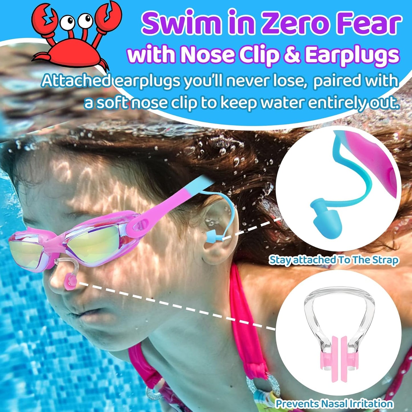 Vvinca Swim Goggles for Kids - Anti-Fog & UV Protection | No Leak Design, 2-Pack for Ages 3-15