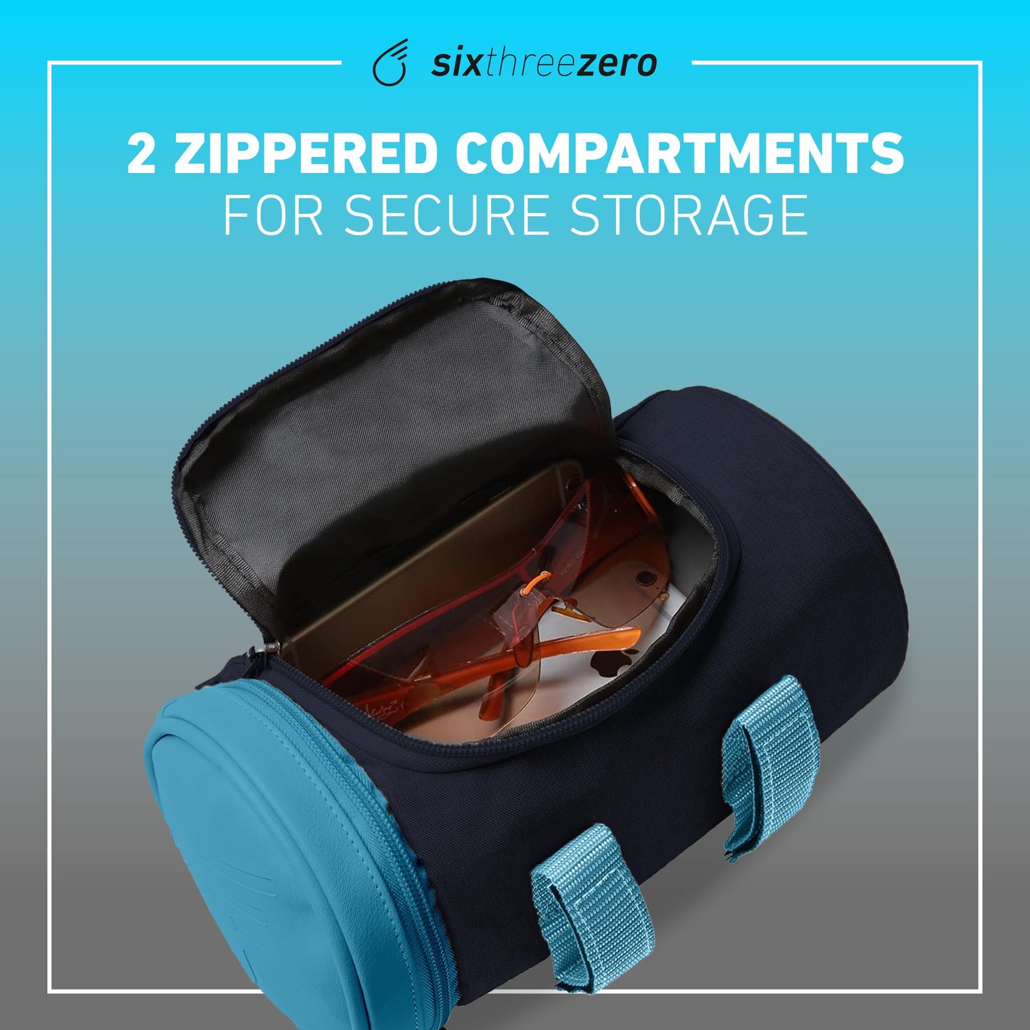 sixthreezero Front Handlebar Bike Bag, Bicycle Storage Roll Bag, 2L Capacity, Navy w/Baby Blue