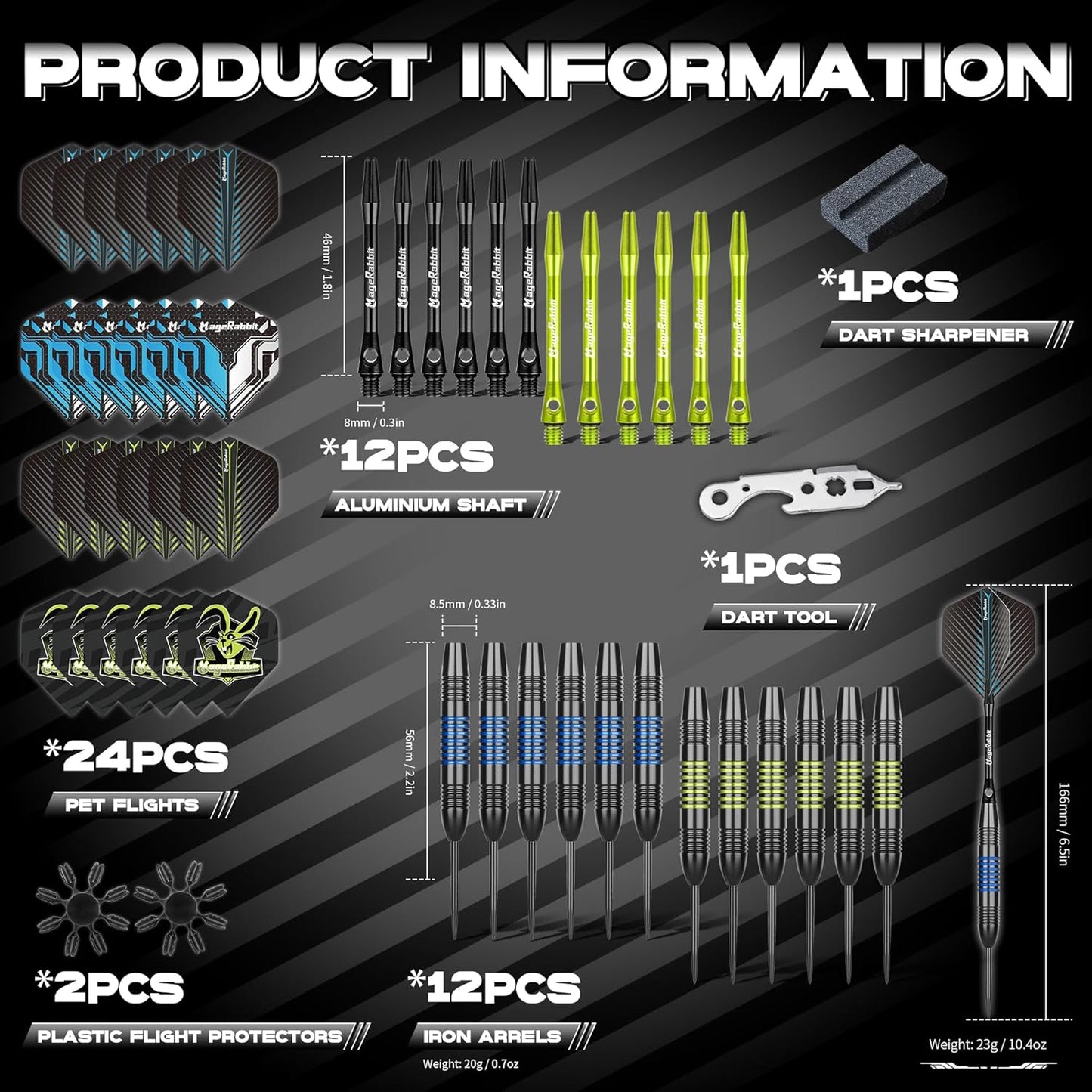 Skiennix Professional Steel Tip Darts Set - 12 Metal Tips & 24 Dart Flights Included