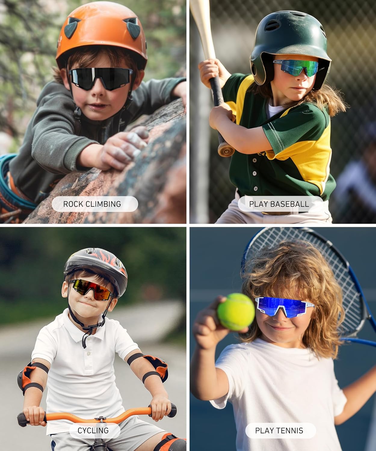 Skiennix Kids Sunglasses - UV400 Protection for Boys & Girls Age 6-14 | 3-Pack Sports Shades