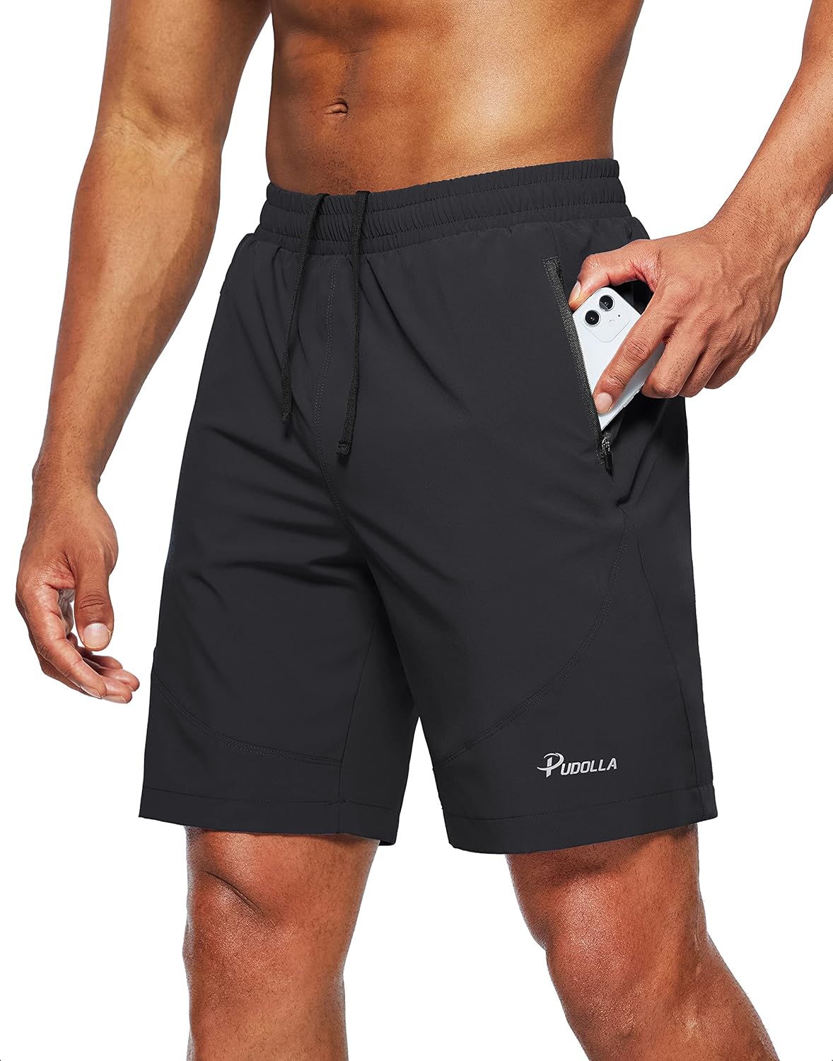 Pudolla Men's Athletic Running Shorts - Lightweight Gym Shorts with Zipper Pockets | 7"/5"/9" Sizes