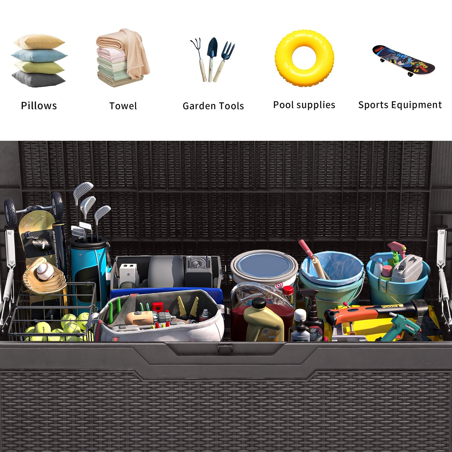 YITAHOME 100 Gallon Large Deck Box, Outdoor Resin Storage Boxes for Patio Furniture, Outdoor Cushions, Garden Tools, Water Resistant and Lockable