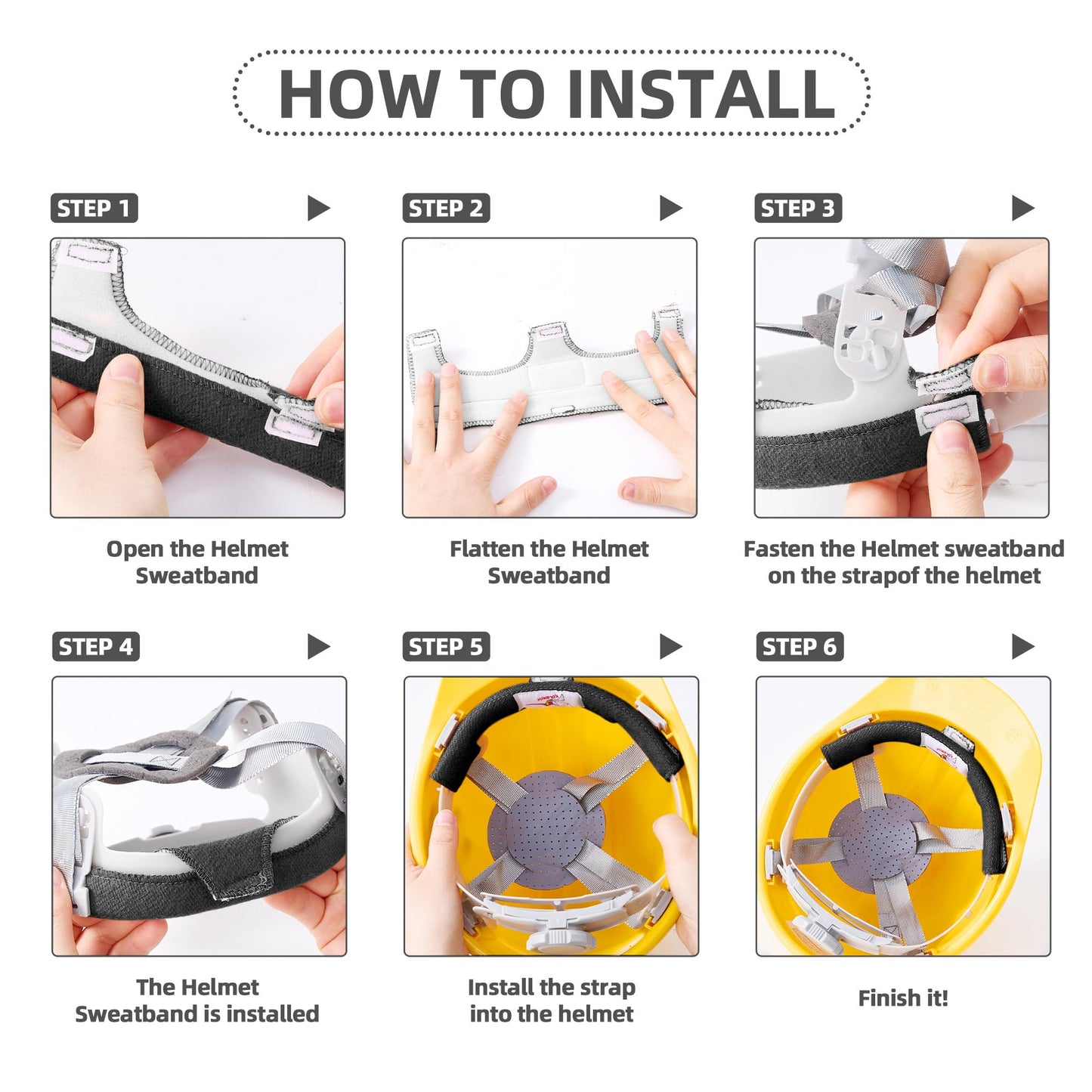 KOLIBROX Hard Hat Sweat Band with Liners. Hardhat Band Liner That Keeps You Cool & Dry, Welding Hat Accessories Cool Band, Durable Comfort Solutions, Adjustable Bands (Black)