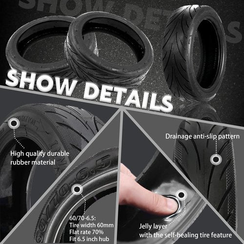 Felixstory 10 Inch Tire, 10x2.5 60/70-6.5 Vacuum Outer Tire for Segway Ninebot Max G30P G30LP/ F2 Electric Scooter, Original Tubeless Tyre, Built-in Self-repair Glue, fit for VOLPAM SP01, Hiboy S2 MAX