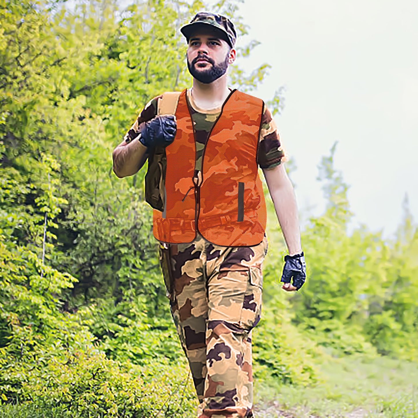 RunNico 4Pcs Hunting Mesh Safe Vests, Hunter Special High Visibility Vest with Reflective Stripes, Breathable Blaze Orange Safety Cloth for Unisex Adult Outdoor Hunting Hiking Mountain and Night Work