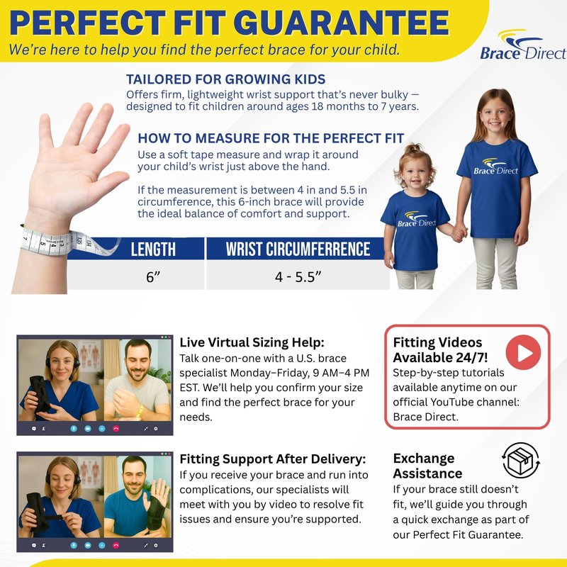 Brace Direct Kids Lace-Up Wrist Brace for Sprains Strains Carpal Tunnel De Quervain's - Pediatric Support Splint for Youth Injury Recovery - Ages 18M-7Y - RIGHT WRIST (Circumference 4-5.5")