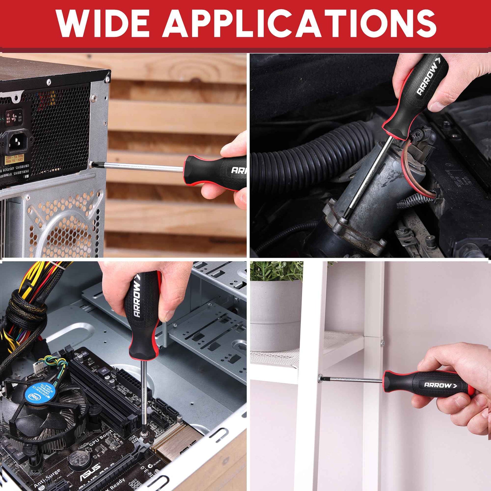 ARROW 6-Piece Magnetic Screwdriver and Magnetizer/Demagnetizer Set, Premium Cr-V Steel Screwdriver Set with Non-Slip Cushion Grip, Magnetic Phillips and Flathead Tips, for Home Improvement