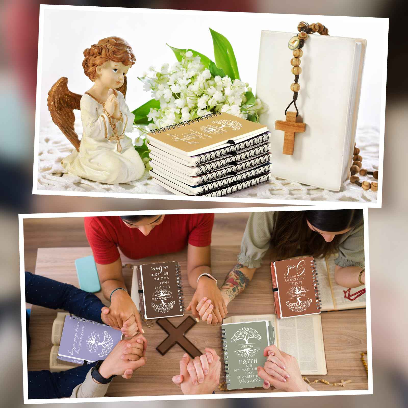 Kosiz 60 Pcs Christian Gift Bulk Prayer Journal Bible Verse Spiral Notebook with Ballpoint Tree of Life Religious Gift for Church Clergy Pastor Appreciation Sunday School Teacher (Neutral Color)