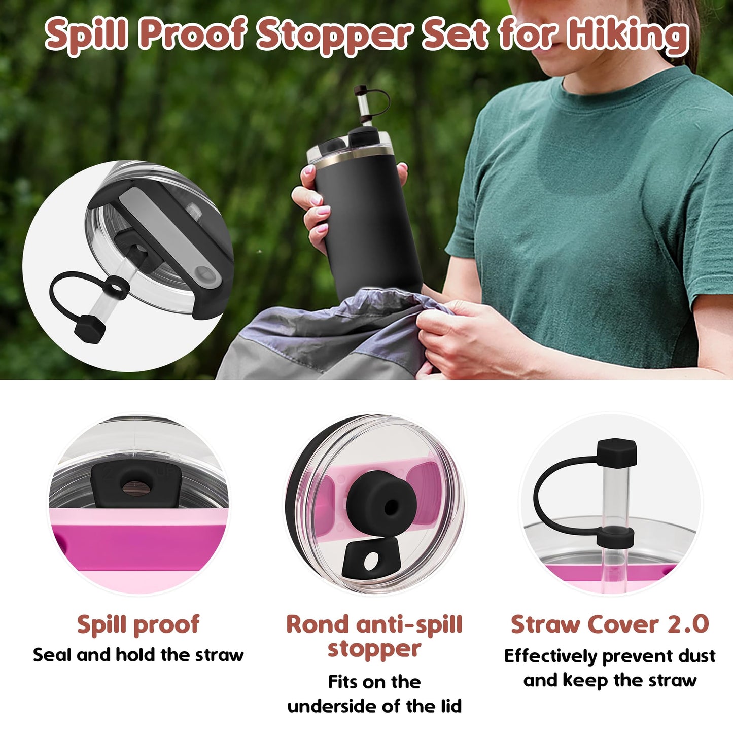 Noxgifix Stanley Cup Accessories Set,with 2 Pcs 0.4in Straw Cover,1 Silicone Protective Boot,3 Silicone Spill Proof Stopper,1 Handle Charm,for Stanley Cup 30&40 OZ Tumbler Accessories Decorate
