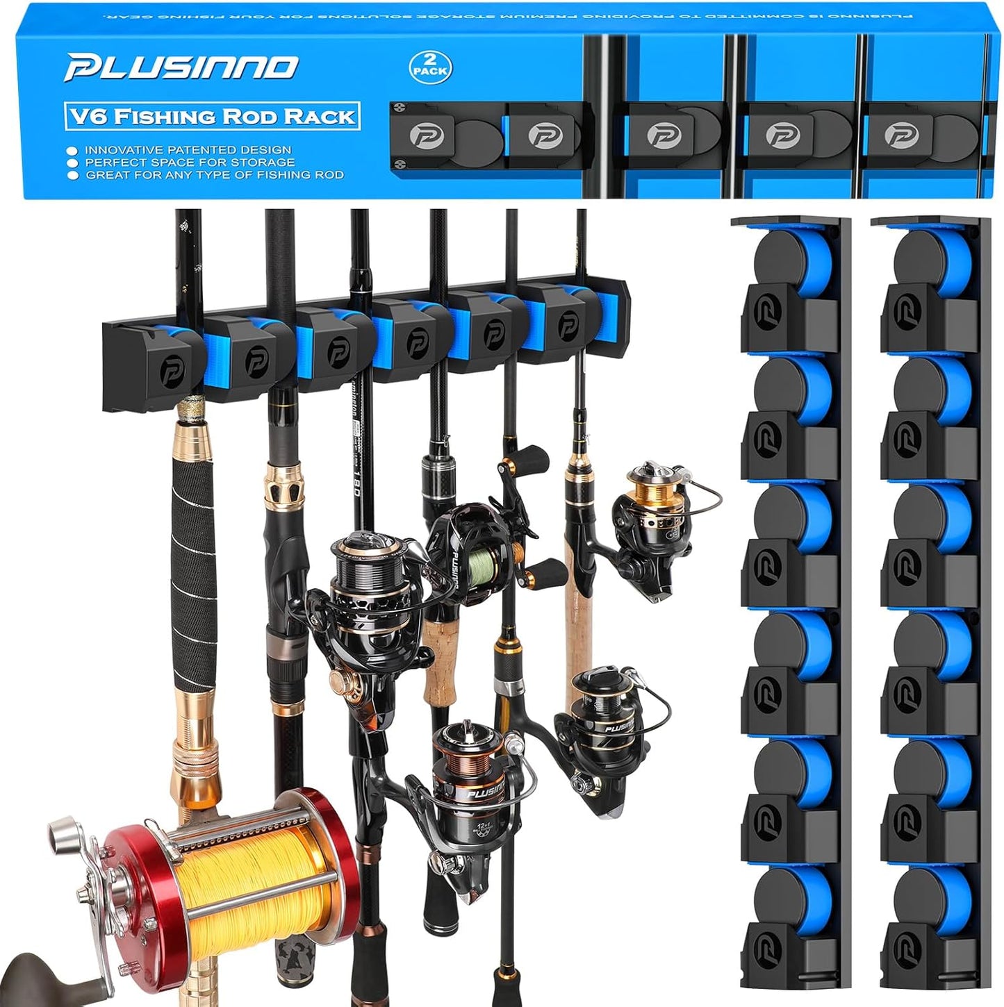 PLUSINNO Fishing Rod Holders - V6 Vertical Wall-Mounted Storage for Heavy Rod Combos | Durable & Space-Saving