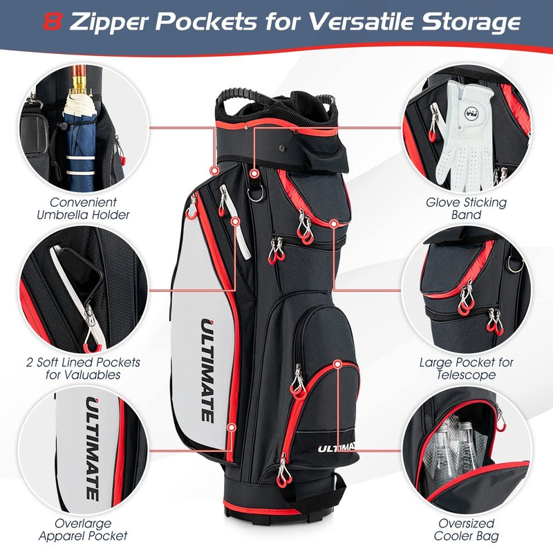 Tangkula 11" Golf Cart Bag, Lightweight Golf Cart Bag with 14 Way Dividers Top Organizer, 8 Pockets, Rain Hood, Shoulder Strap, Beverage Cooler Bag, Golf Clubs Cart Bag for Men & Women