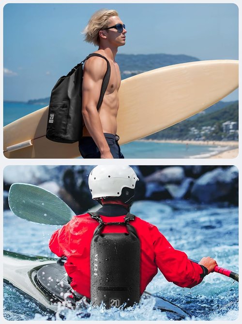 HEETA Waterproof Dry Bag - Lightweight Roll Top Storage with Front Zippered Pocket | 5L/10L/20L/30L/40L for Travel, Kayaking & Hiking