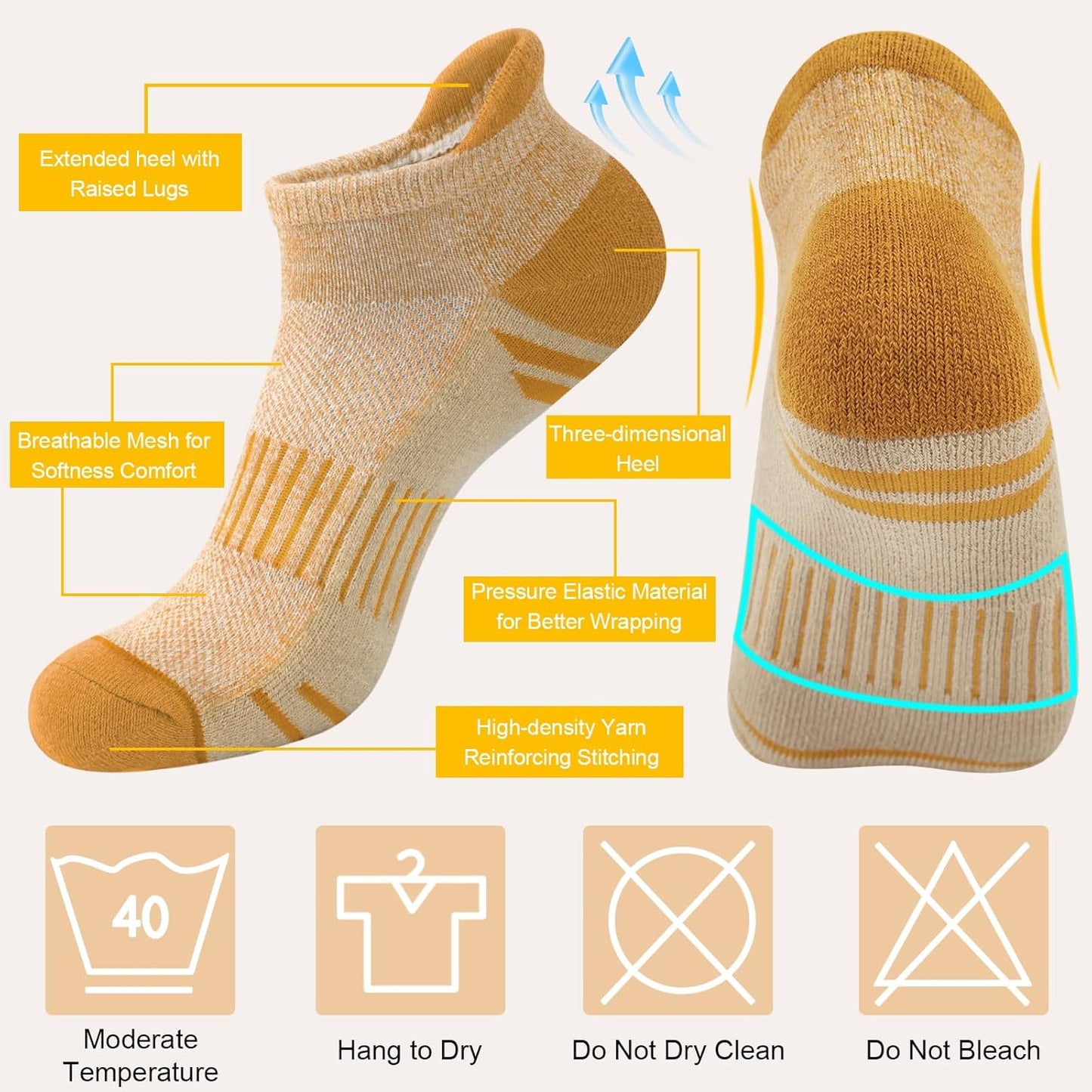 YSense Ankle Socks - Thick Cushioned Athletic Cotton Socks for Men & Women | Moisture-Wicking, Low Cut