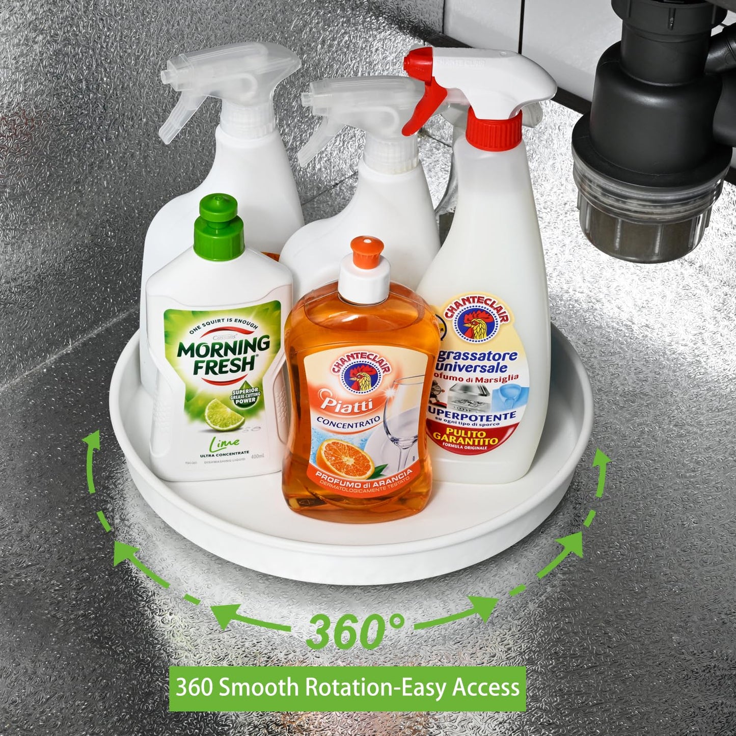 Amolliar Lazy Susan Organizer, 10" Metal Rotating Turntable for Kitchen, Fridge, Cabinet, Countertop, Pantry Storage Organizer, Tray for Household Purpose, Under Sink Organizer, Spice Rack, White 1PC