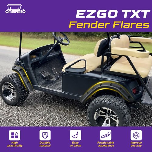 EZGO TXT Fender Flares, Golf Cart Front and Rear Fender Flares for EZGO TXT 1994-2013 Gas/Electric Golf Carts, Premium ABS Impact-Resistant Golf Cart Standard Fender Flare with Self Tapping Screws