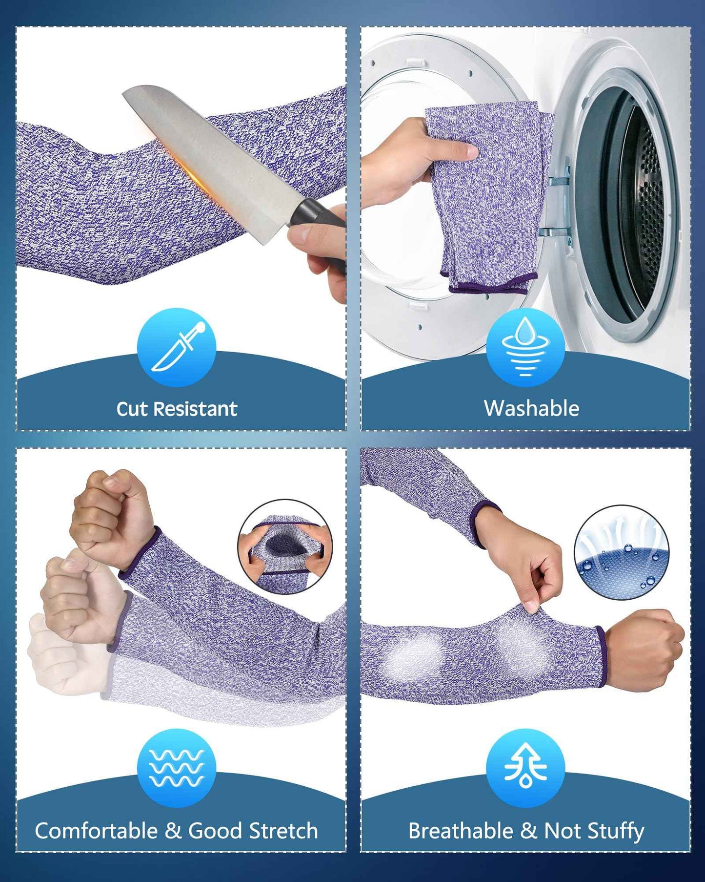 Neer 3 Pairs Cut Resistant Arm Sleeves Level 5 Arm Guard Protectors for Welding Gardening Kitchen Thin Skin Bruising Forearm(M,Black Blue Gray)