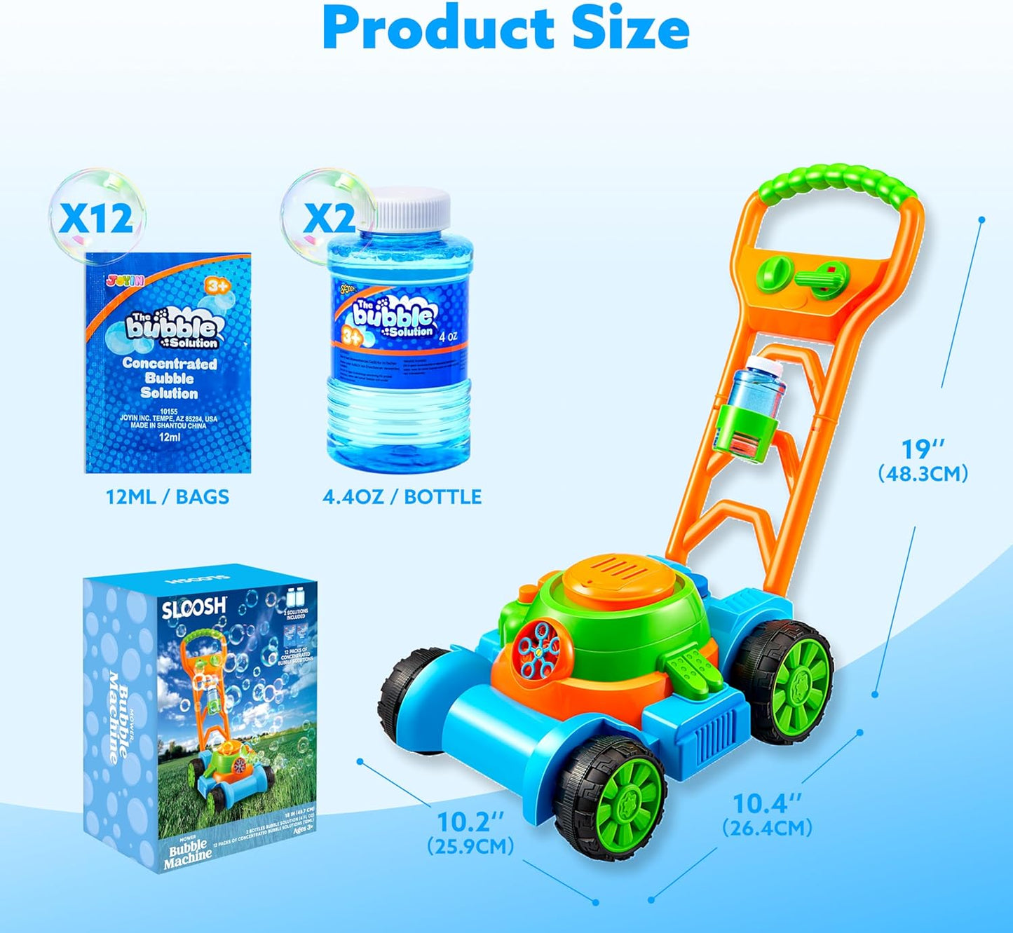 SLOOSH Bubble Lawn Mower - Spill-Proof Bubble Machine for Toddler Gardening Play | Blue, Ages 1-3