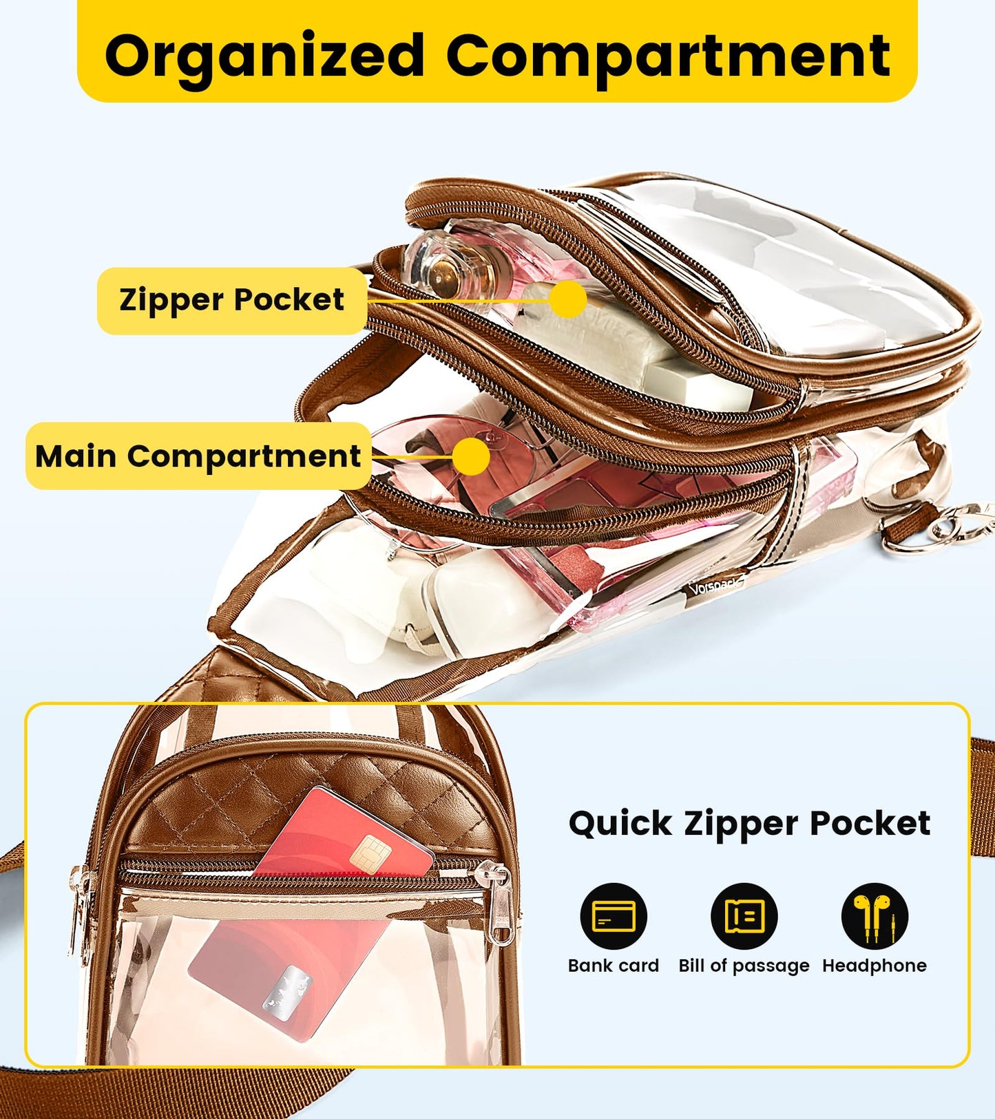 Vorspack Clear Bag for Women, Brown