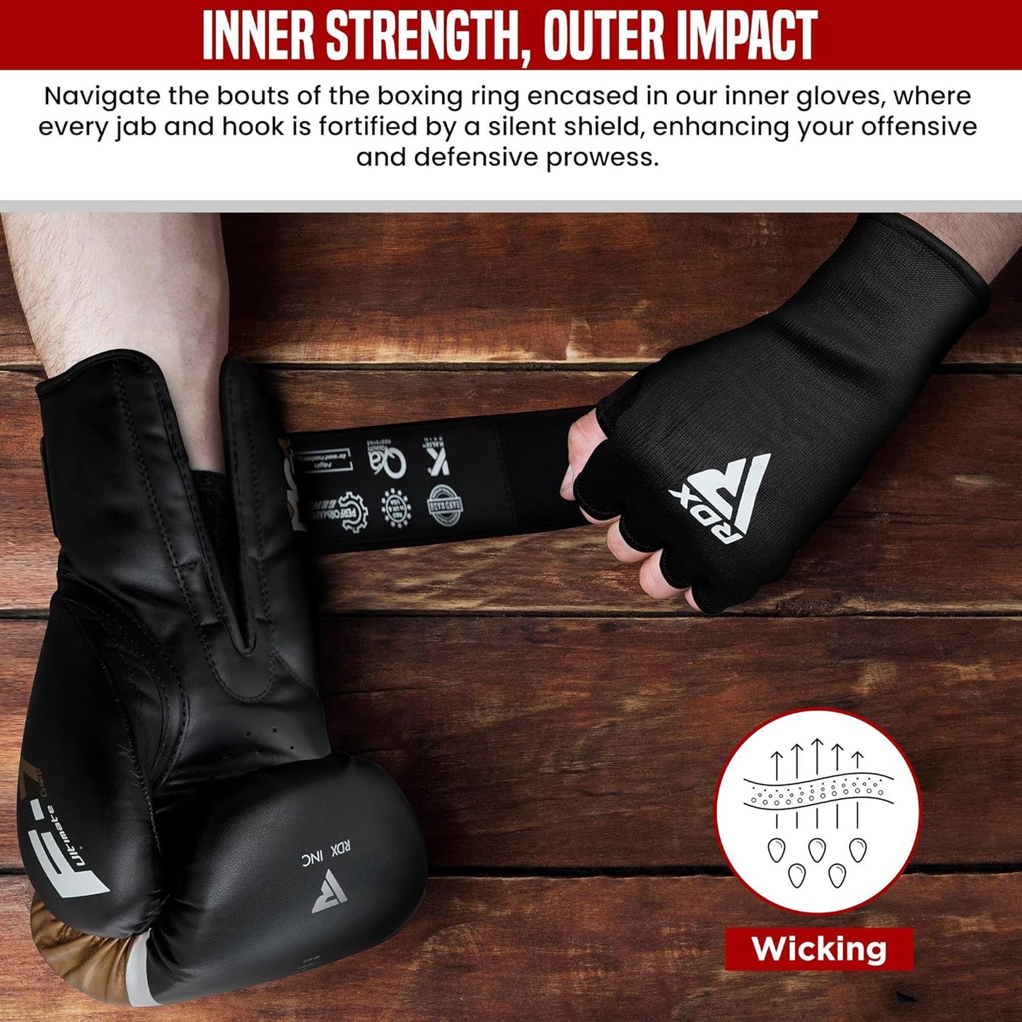 RDX Boxing Hand Wraps - Half Finger Inner Gloves for Men & Women | Elasticated Fist Protection for MMA & Kickboxing