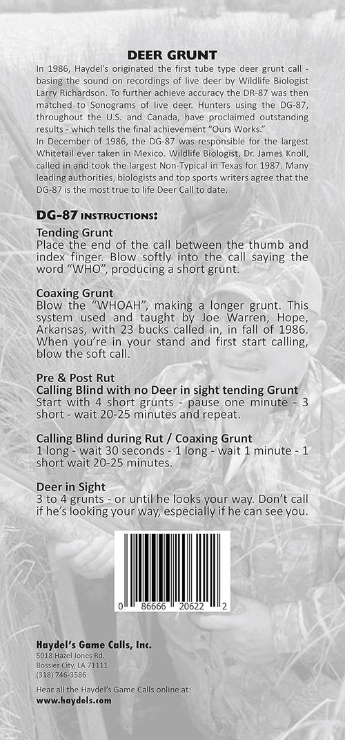 Haydel's Game Calls Inc. DG-87 Buck Calls - Premium Whitetail Deer Attractant | Realistic Sound