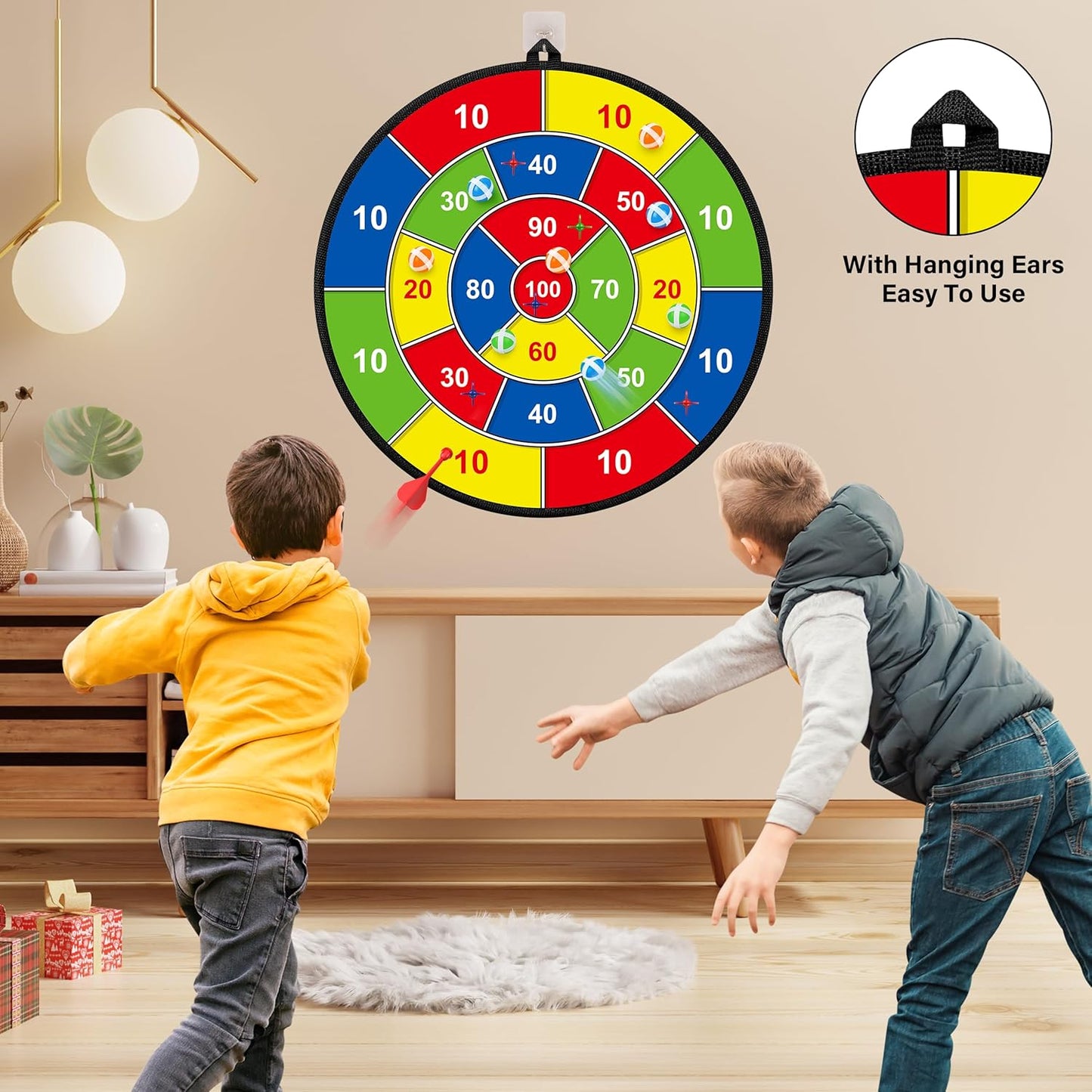 Skiennix Large Double-Sided Dart Board - Fun Indoor/Outdoor Game for Kids Ages 3-12 with Sticky Balls & Darts