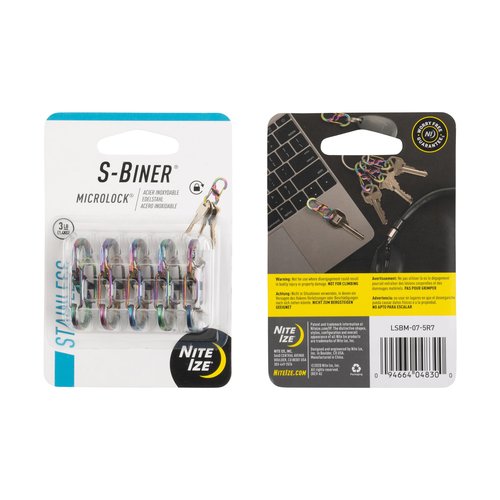 Nite Ize S-Biner MicroLock Stainless Steel - Durable Key Holder Carabiner Clip - S-Biner with Locking Gates - Durable & Strong Mini Carabiners for Keychain Accessories - Spectrum (5 Pack)