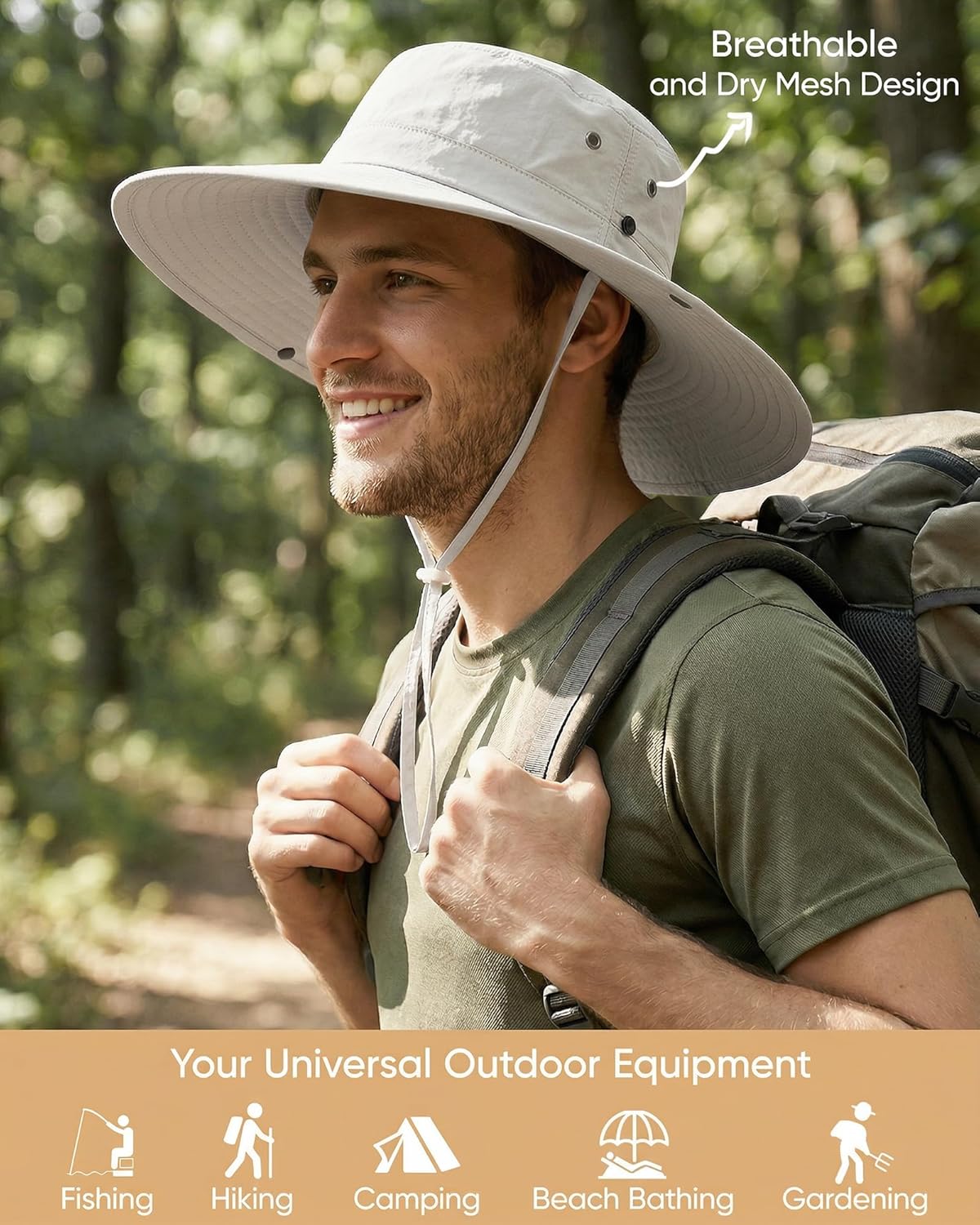 Skiennix Men's Fishing Hat - Wide Brim Sun Protection Bucket Hat for Summer Outdoor Activities