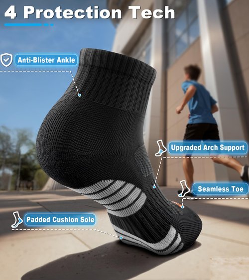 Bigant Kids Ankle Socks Cushioned Athletic Quarter Socks for Boys Girls Youth School Sports Seamless Toe Arch Support 6 Pairs (Black,X-Large)