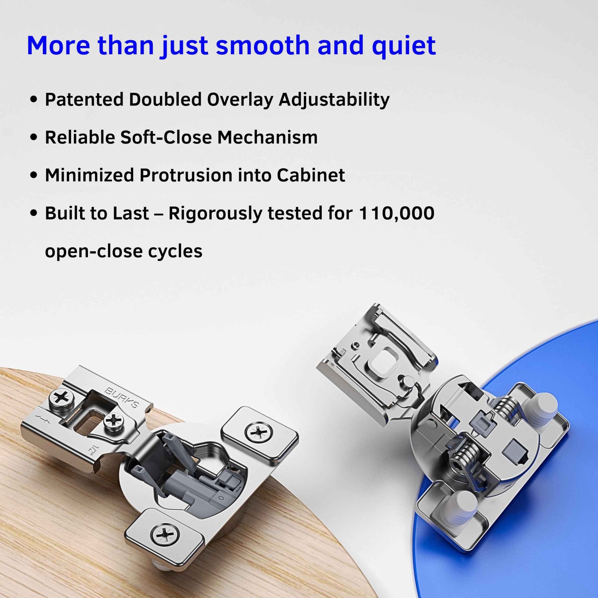 Burks Hinges 10 Pack 1/2'' Overlay Soft Close Hinges for Kitchen Cabinets - Stainless Steel, Anti-Rust, Self Closing Concealed Hinges, Installation Instruction and Screws Included