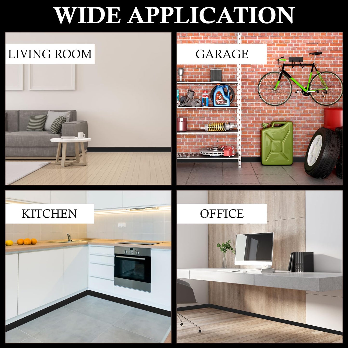 POPAKAN Flexible Baseboard Molding Trim 4" x 60 ft, Self-Adhesive Vinyl Wall Base Cove Base, Peel and Stick Rubber Wall Base Molding Trim - Black