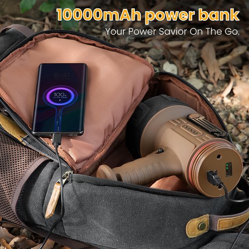 XINXI Rechargeable Spotlight 1,000,000 Lumens with COB Floodlight, IP67 Waterproof Spotlight Flashlight, Long Runtime Handheld Spot Light with Red Filter,Outdoor Spot Light for Hunting,Fishing(Brown)