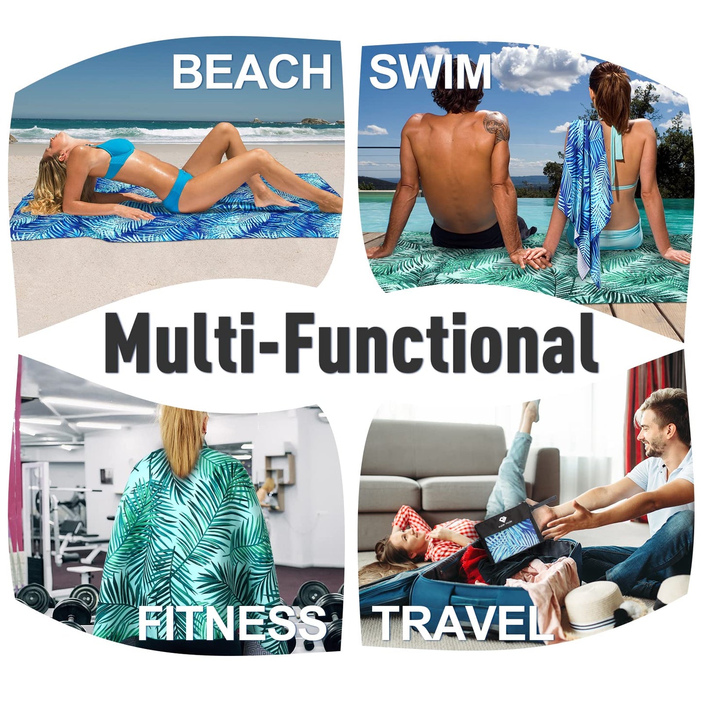 2 Pack Microfiber Beach Towel, Oversized Pool Towel 75”x 35”, Sand-Free Quick Drying Camping Super Absorbent Bath Blanket, Soft Breathable and Lightweight