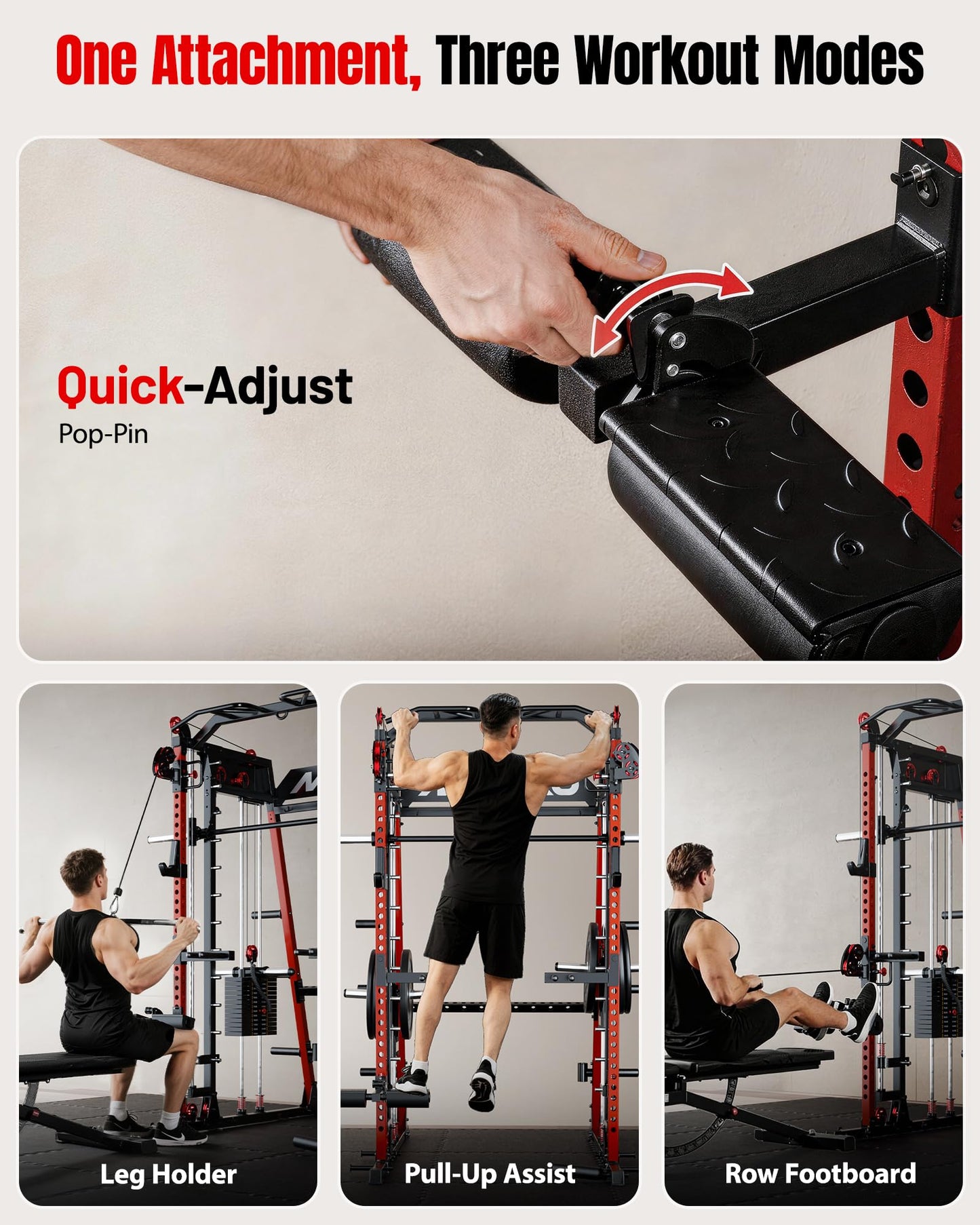 Mikolo M4 2.0 Elite Smith Machine with Weight Stack, All-in-One Home Gym Power Cage with LAT Pulldown & Cable Crossover, Squat Rack for Full Body Workouts (Red)