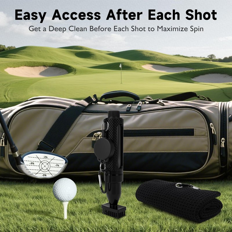Pro Golf Club Brush Cleaner with Retainer Clip and Squeeze Water Bottle 7.8 Inches Holds 3 Ounces of Water, Essentials Golf Accessories for Men, Best Golf Gifts for Men(Equipped with golf towels)