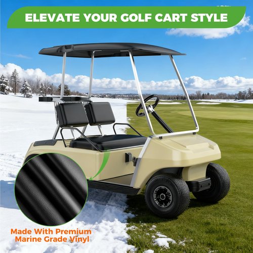 10L0L Golf Cart Front Seat Covers for Club Car DS 1982-2000, Staple On Black Micro Fiber Leather, Anti-Scratch & Anti-Fading