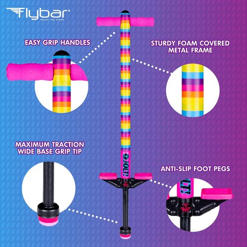 Flybar Foam Jolt Pogo Stick - Safe & Fun for Kids 6+ | Supports 40-80 Pounds | Rainbow Design