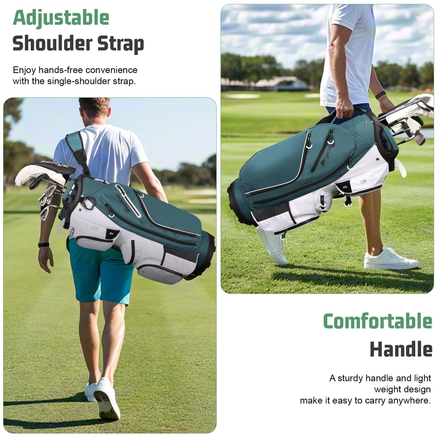 Beutyal Golf Cart Bag 15 Way Organizer Divider Top Cart Golf Club Bag for Men Women with Cooler, Handles and Rain Cover