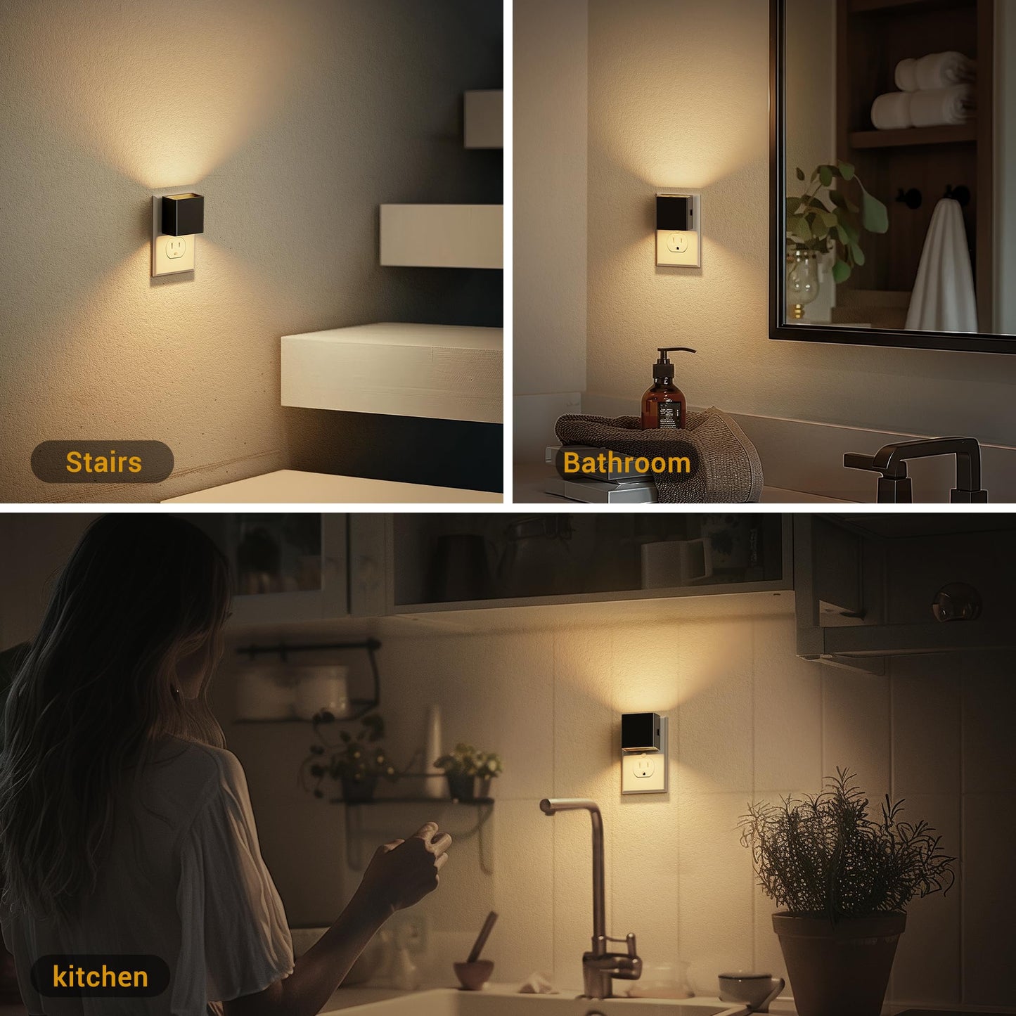 JandCase Night Light, Automatic Night Lights Plug into Wall, 2 Pack Modern Night Lights with Auto Light Sensor, 3000K Brightness Adjustable Nightlight for Kids Bathroom Hallway Kitchen Bedroom Decor