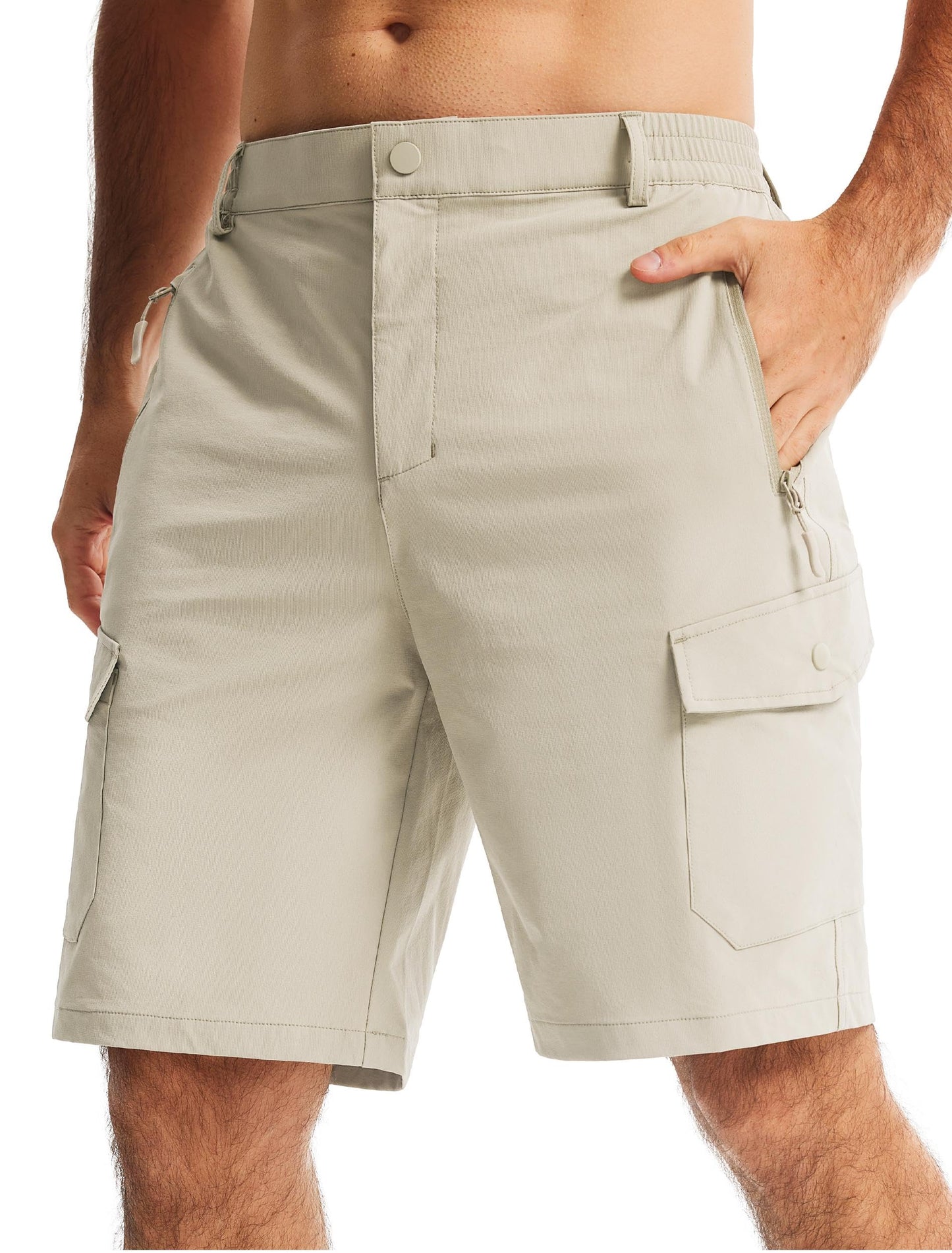 Libin Men's Hiking Cargo Shorts with Zipper Pockets 9" Lightweight Quick Dry Casual Shorts for Men Golf Work Fishing, Light Khaki, 34