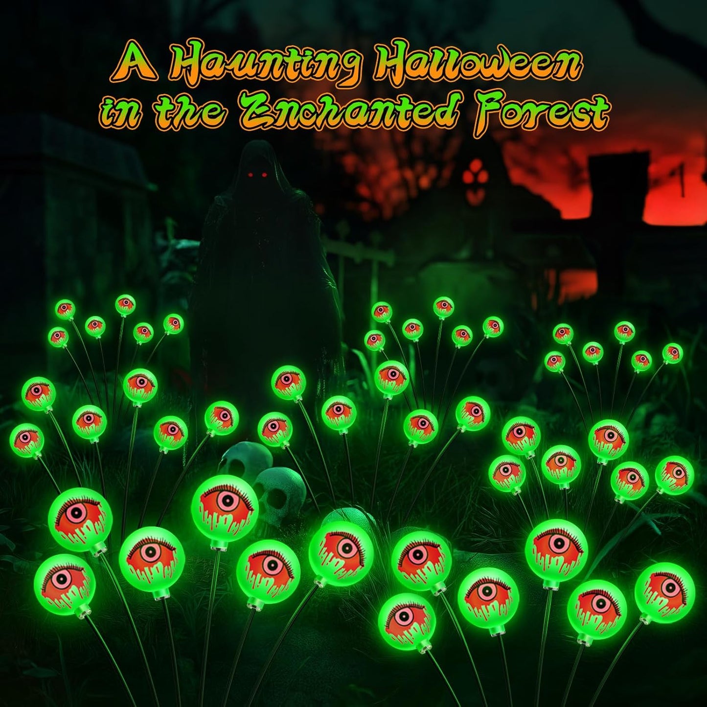 Solar Halloween Eyeball Lights - 6 Pack 36 LED Green Scary Pathway Decor