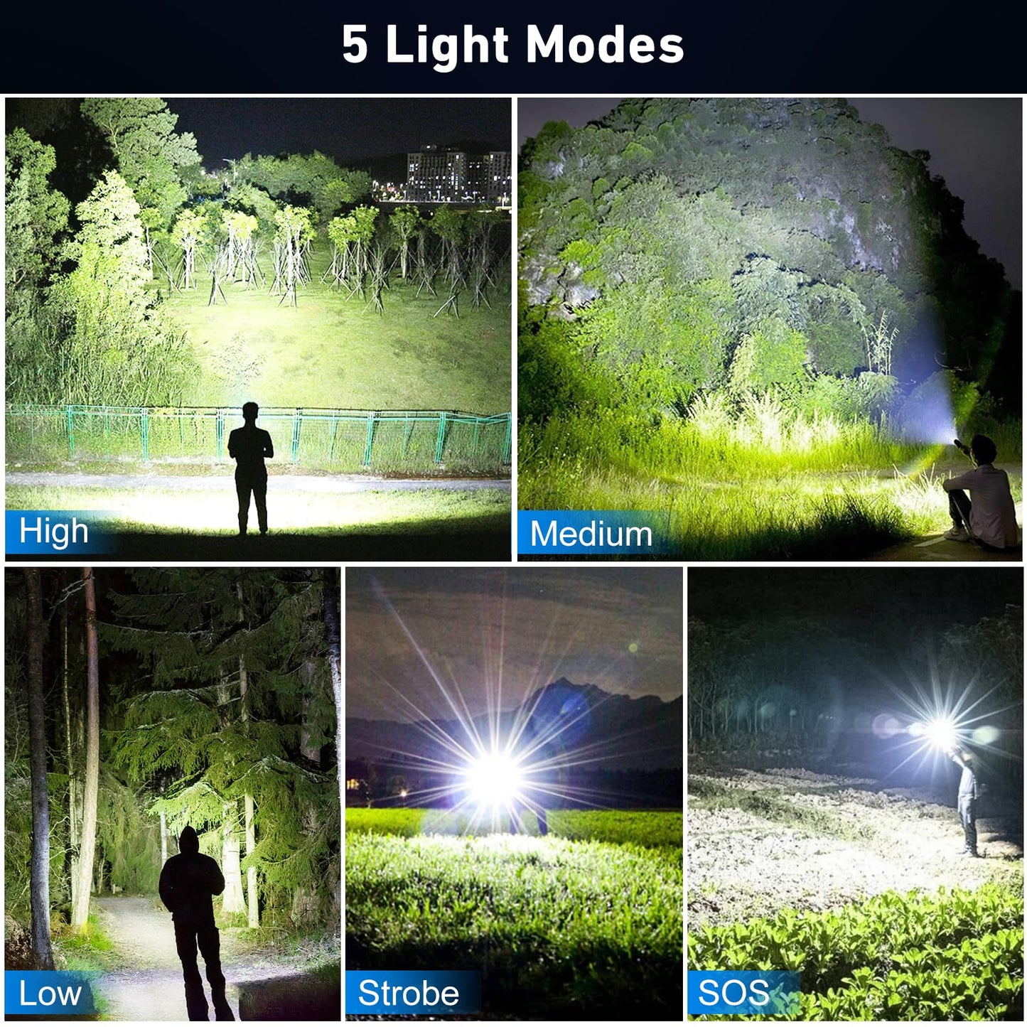 Flashlight Rechargeable 99,000 High Lumen, 2 Pack Super Bright Rechargeable Flashlights for Home, 15H Long Life LED Flash Light with 5 Light Modes, IPX7 Waterproof for Outdoor, Camping, Hiking